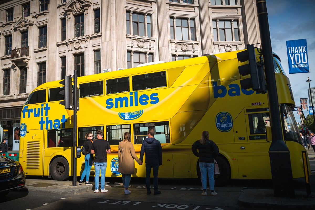 yellow london bus smiles